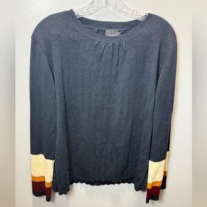 Cliche Navy Blue Striped Colorblock Bell Sleeve Pullover Sweater Size Medium